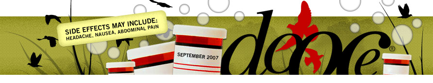 dooce.com Masthead for September 2007 by Heather B. Armstrong titled Side Effects May Include: Headache, Nausea, Abdonimal Pain