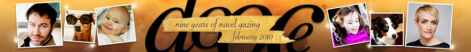 dooce.com Masthead for February, 2010 by Heather B. Armstrong titled Nine years of navel gazing