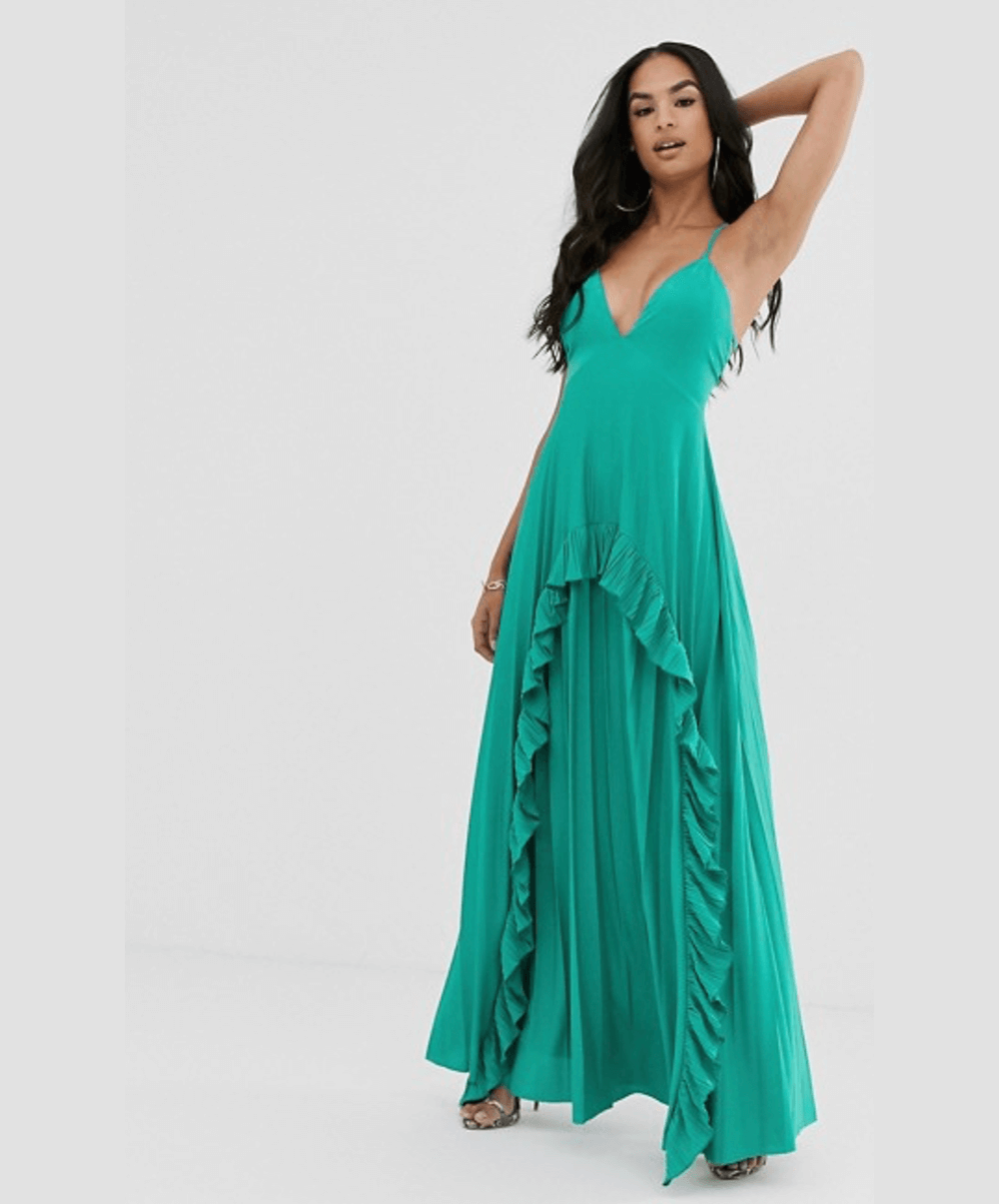 Cold shoulder cowl hot sale back pleated maxi dress